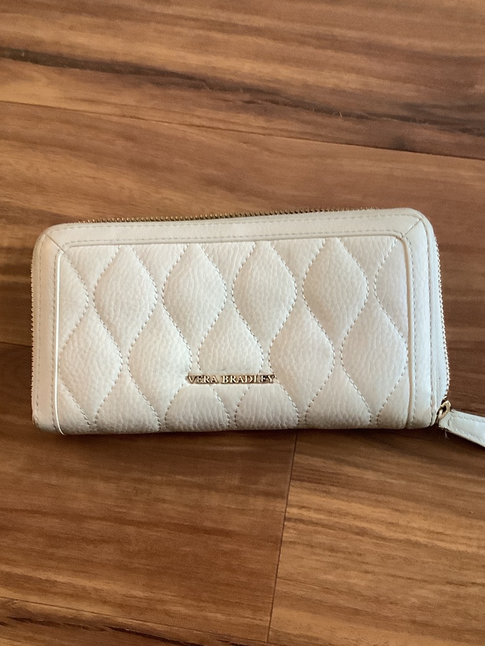 Vera Bradley Quilted Ivory Zip Wallet with Gold Logo Plate